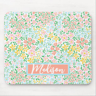 Cute Colorful Pastel Garden Flower Pattern Mouse Pad