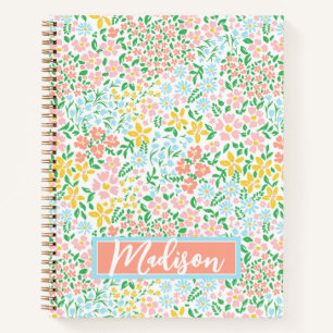 Cute Colorful Pastel Garden Flower Pattern Notebook