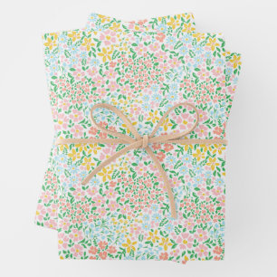 Cute Colorful Pastel Garden Flower Pattern Wrapping Paper Sheet