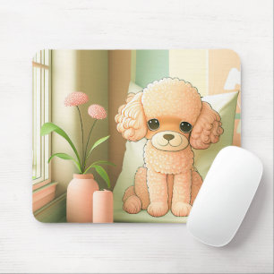 Cute Colorful Poodle Dog Puppy Holding a Heart   Mouse Pad
