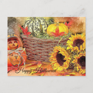 Cute, Colorful, Pumpkin, Halloween Postcard