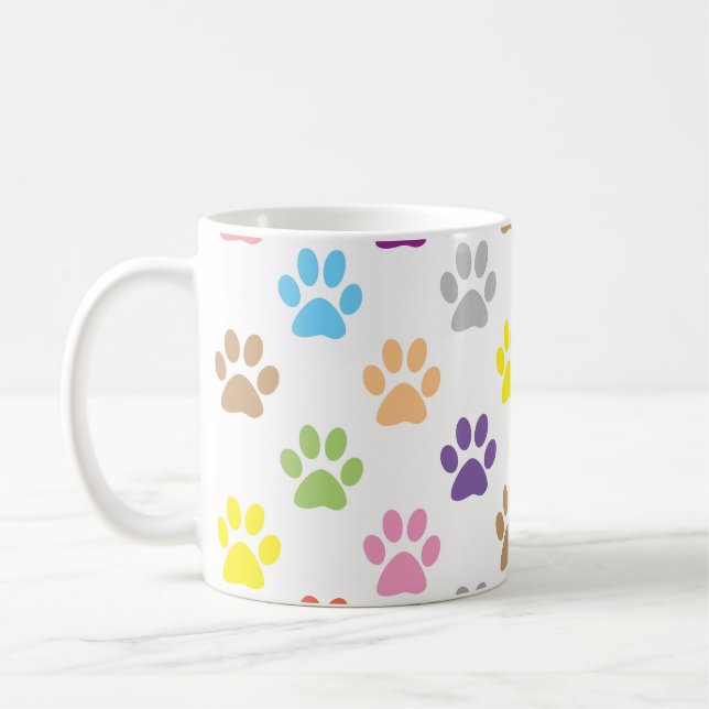 Cute colorful puppy paw prints pattern coffee mug (Left)