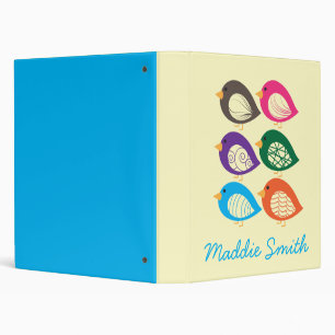 Cute colorful quirky birds binder