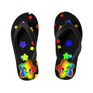 Cute Colorful Rainbow Stars with Smiling Twinkle Kid's Flip Flops
