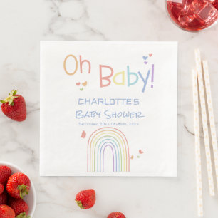 Cute Colorful Rainbow with Hearts Baby Shower Napkin