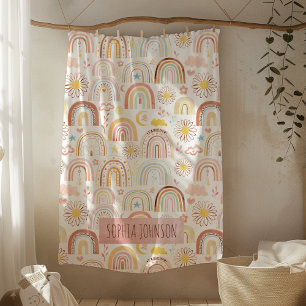 Cute Colorful Rainbows and Daisy Flowers Abstract Fleece Blanket