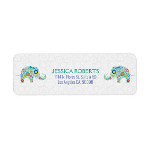 Cute Colorful Retro Floral Elephants Label