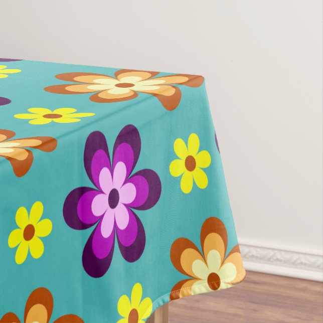 Cute Colorful Retro Flowers Medium Tablecloth (In Situ)