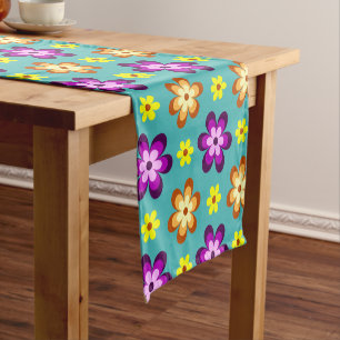 Cute Colorful Retro Flowers Small Table Runner