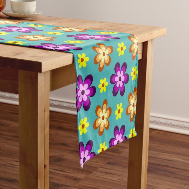 Cute Colorful Retro Flowers Small Table Runner (In Situ)