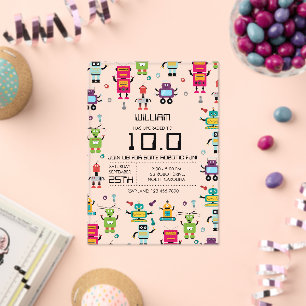 Cute Colorful Robot Kids Robots Birthday Party Acrylic Invitations
