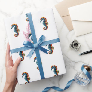 Cute Colorful Seahorse Under The Sea Nautical Wrapping Paper