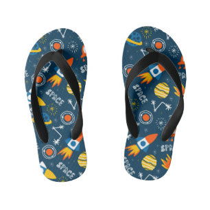 Cute Colorful Space Adventures Pattern Kid's Flip Flops