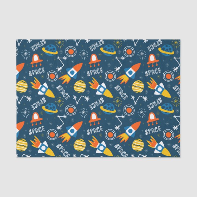 Cute Colorful Space Adventures Pattern Tissue Paper (Front)