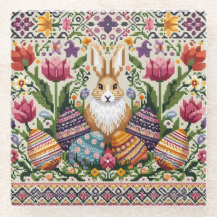 Cute/Colorful Spring/Easter fair isle Glass Coaster