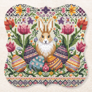 Cute/Colorful Spring/Easter fair isle Paper Coaster