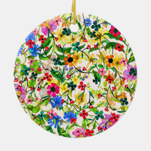 Cute colorful spring floral flowers ceramic ornament