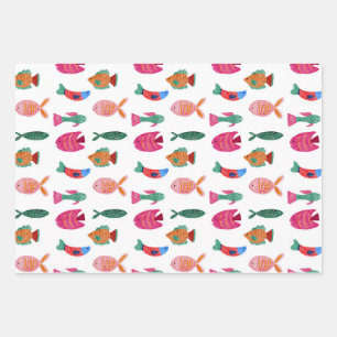Cute Colorful Tiny Fish Drawing Seamless Pattern Wrapping Paper Sheet