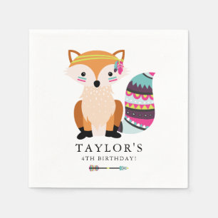 Cute Colorful Tribal Fox Kids Birthday Napkin