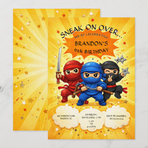 Cute Colorful Trio Ninja Comic Kids Birthday Invitation