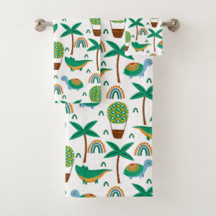 Cute Colorful Turtle Alligator Rainbow Pattern Bath Towel Set