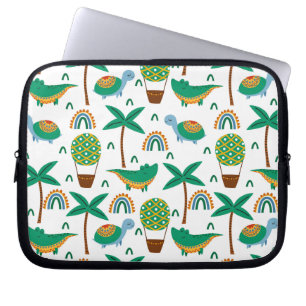 Cute Colorful Turtle Alligator Rainbow Pattern Laptop Sleeve