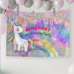 Cute Colorful Unicorn faux glitter drips birthday Banner
