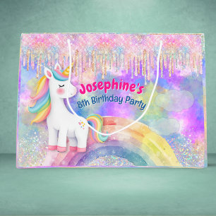Cute Colorful Unicorn faux glitter drips birthday Large Gift Bag