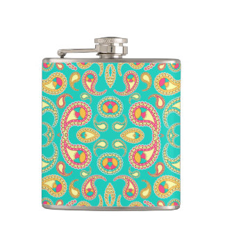 Cute colorful vintage paisley pattern hip flask