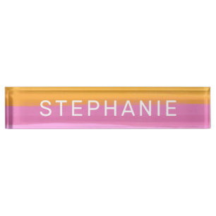 Cute Colorful Watercolor Brush Stroke Stripes Name Nameplate