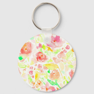 Cute colorful watercolor floral pattern keychain