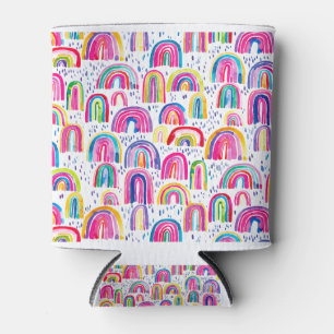 Cute Colorful Watercolor Rainbows Can Cooler