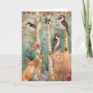 Cute Colorful Watercolor Woodland Animals Blank  Card