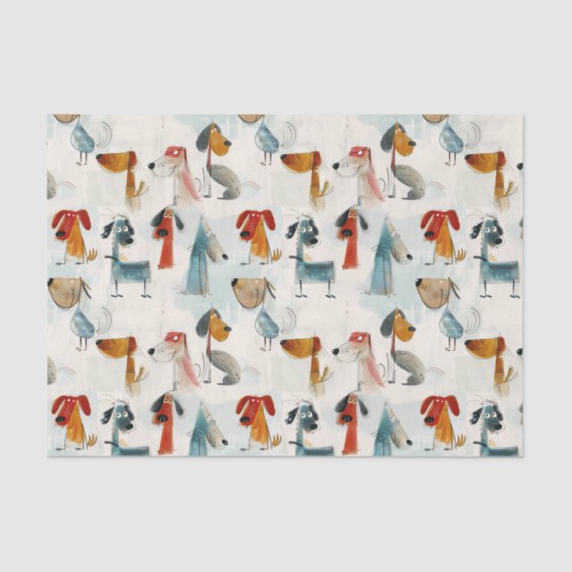 Cute colorful whimsical dogs in pastel chalks tissue paper (Front)