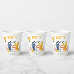 Cute Colorful Yellow Party Monsters Kids Birthday Paper Cups