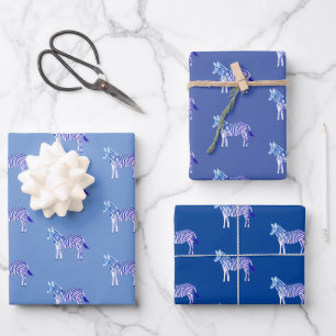 Cute Colorful Zebras Animal Print Bold Blue Purple Wrapping Paper Sheet