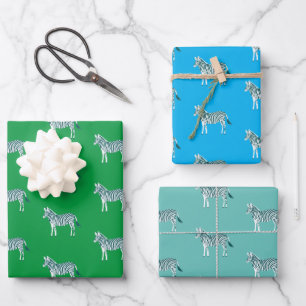 Cute Colorful Zebras Animal Print Bold Bright Teal Wrapping Paper Sheet