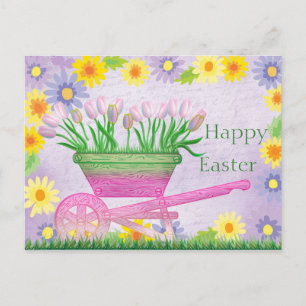Cute ColorfulFlowers,Wheelbarrow,Tulips Postcard