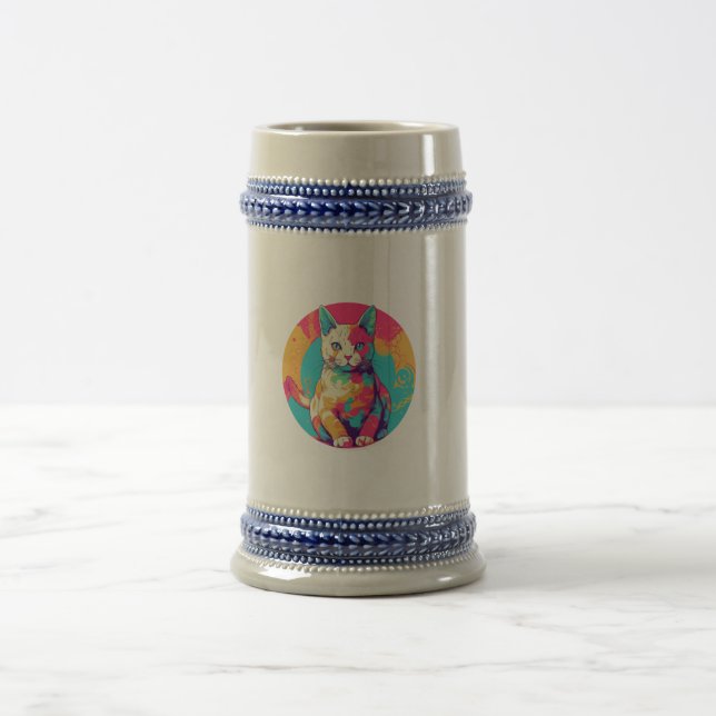 cute colorfull cat design  beer stein (Center)
