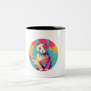 cute colorfull cat design Two-Tone coffee mug