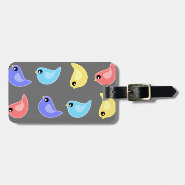 Cute colour birds grey luggage tag (Front Horizontal)