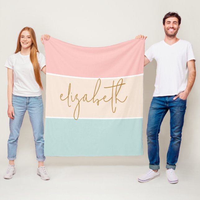 Cute Colour Block Pastel Pink Yellow Blue Stripe Fleece Blanket (In Situ)