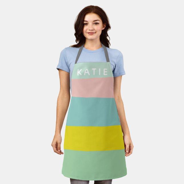 Cute Colour Block Stripes in Minty Pastels Apron (Worn)
