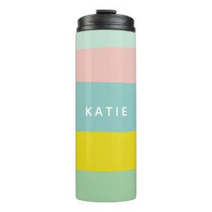 Cute Colour Block Stripes in Minty Pastels Thermal Tumbler