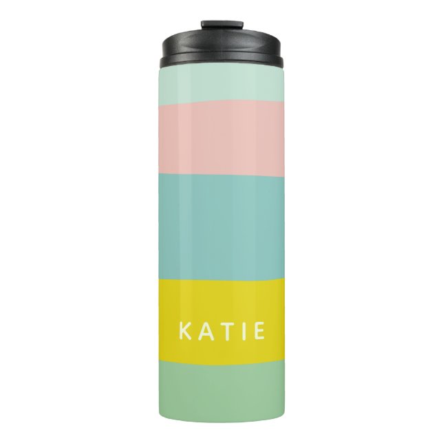 Cute Colour Block Stripes in Minty Pastels Thermal Tumbler (Front)