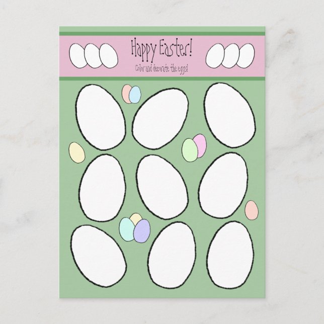 Cute Colour & Decorate Easter Egg Colouring Activi Postcard (Front)