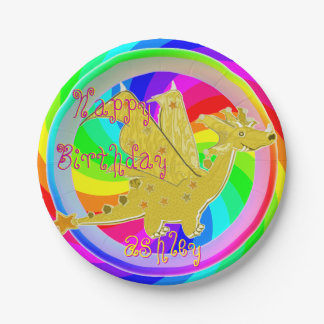 Cute Colour Dragon customizable Name Paper Plate