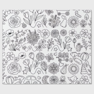 Cute Colour-In Floral Doodles Kids Colouring Wrapp Wrapping Paper