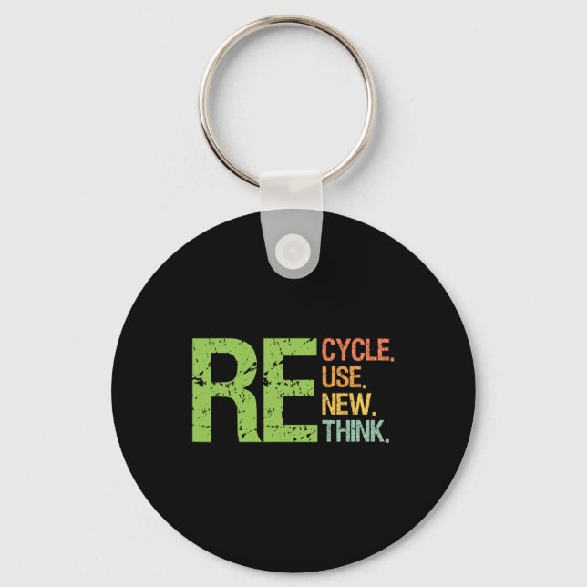 Cute Colour Recycle Reuse Renew Rethink Earth Day  Keychain (Front)
