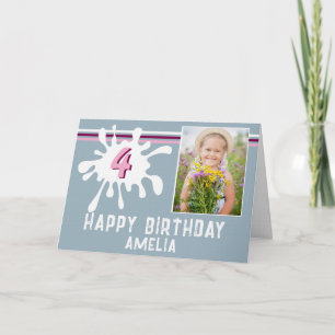 Cute Colour Splash 3 Photo Birthday Card for Girls